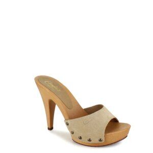 Brand New Candies Viviana Slide Heeled Sandal natural Suede size 8